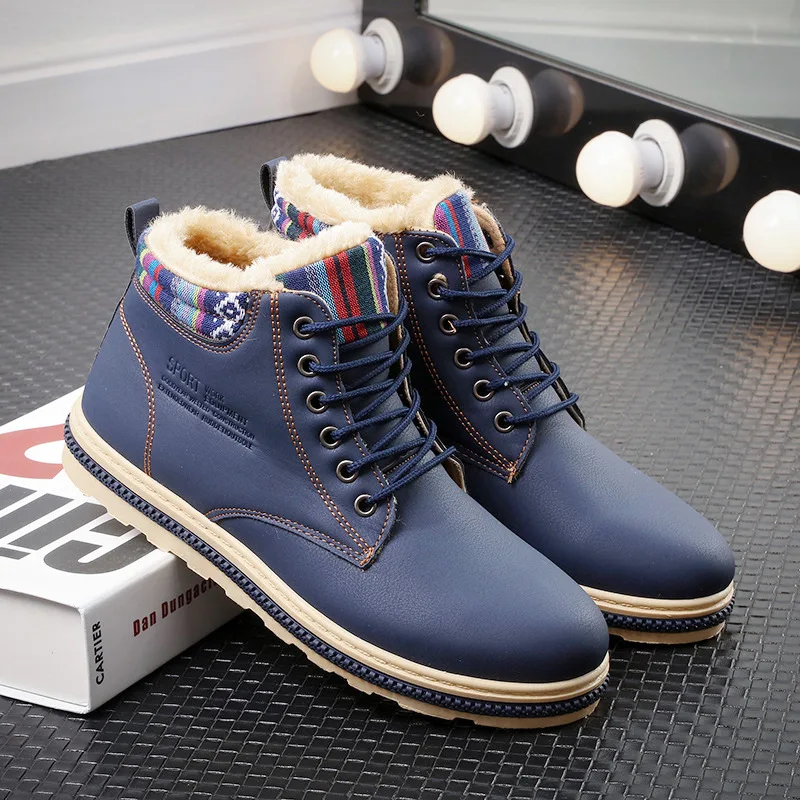 QWEEK Men Ankle Winter Warm British Style Short Plush Flats Fashion Male Work Shoes Lace Up Snow Boots Casual Martin | Обувь