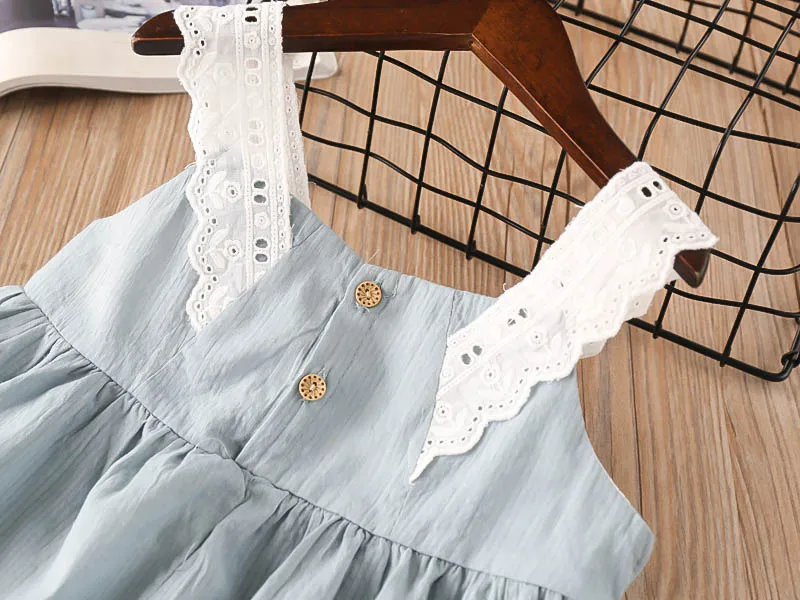 Hurave cotton causal camis dress hot sale summer Baby Girls solid lace Dress Clothes Children Sleeveless Kids button Dresses | Детская