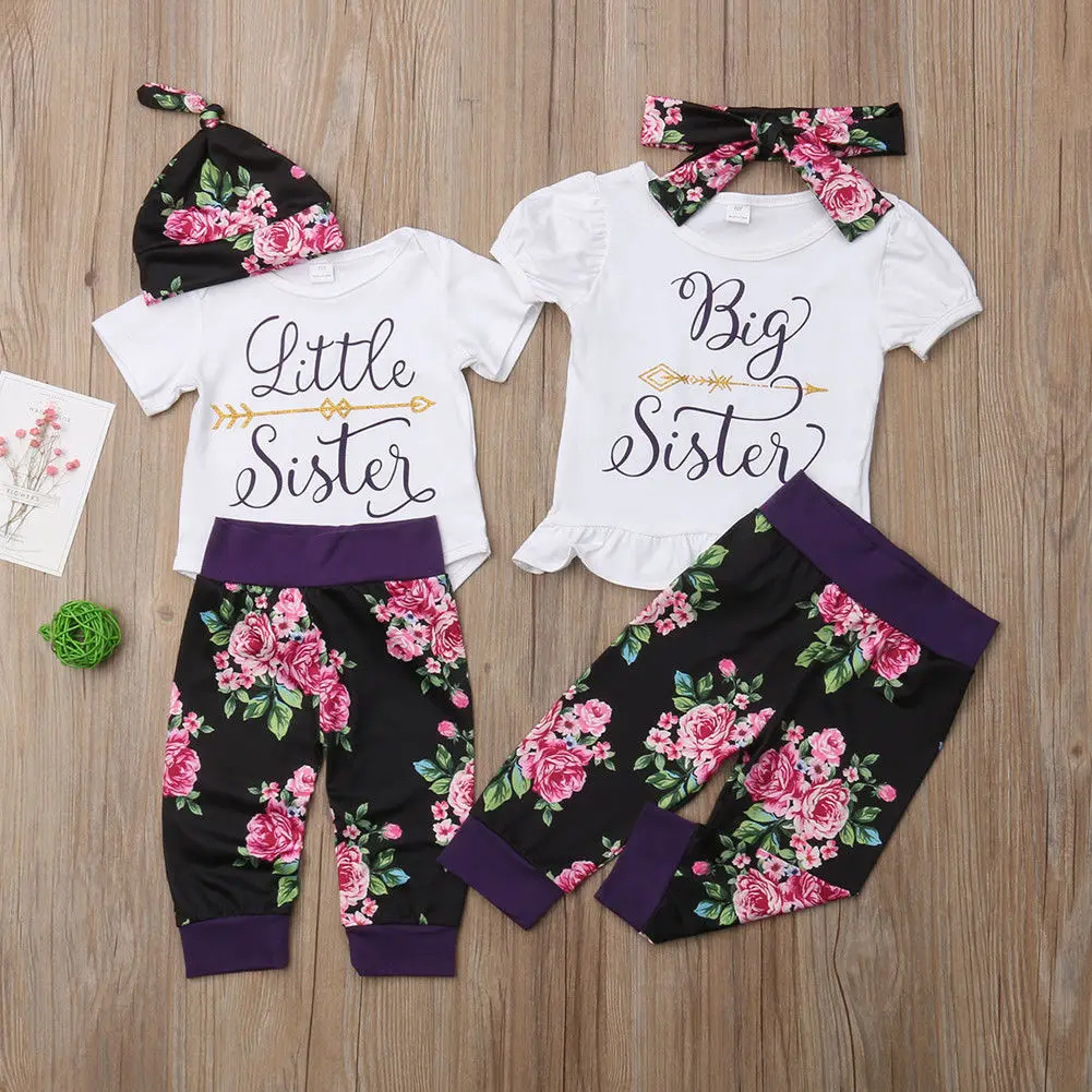 Sister Match Big Little Girl T-shirt Romper Top+Long Pants Outfit Clothes | Мать и ребенок