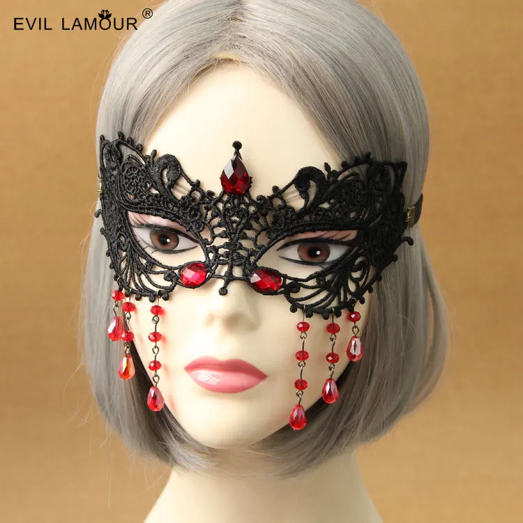 

Princess goths lolita accessories Vintage mask Ball lace gem princess half face band COS drag party ornaments MJ - 29
