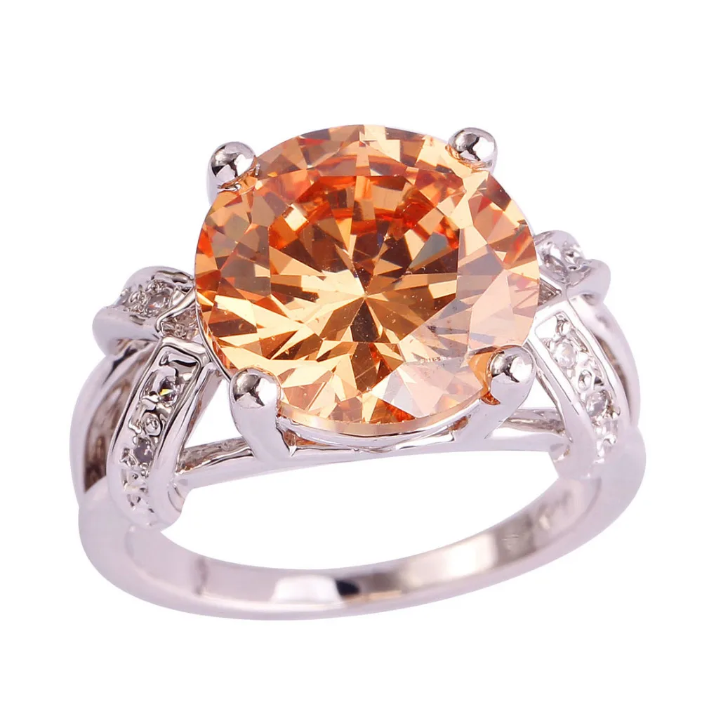 Lingmei Мода Шампанское Morganite Серебряное кольцо Размеры 6 7 8 9 10 11 12 13 Ослепительная