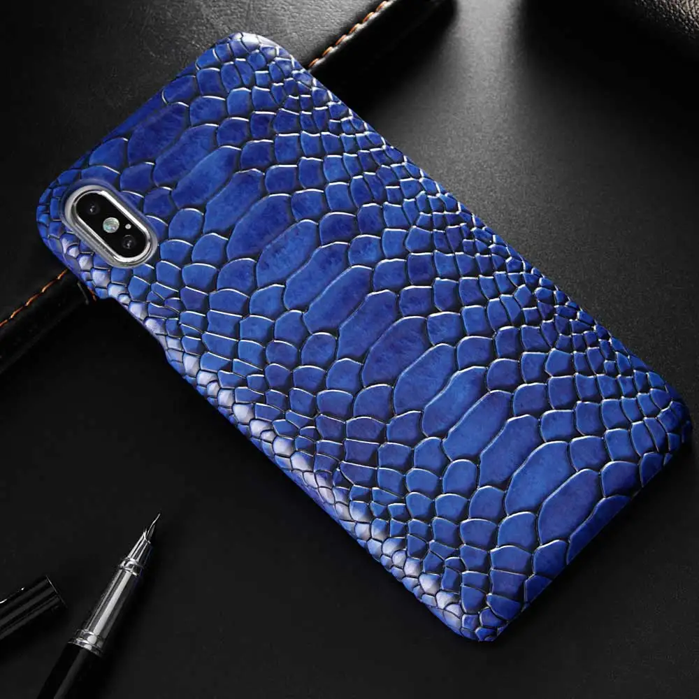 Синий Роскошный кожаный чехол Boucho из змеиной кожи для iphone XS MAX XR X, жесткий пластиковый черный чехол для iphone 6 6s 7 8 plus, полуобернутый чехол - Цвет: Синий