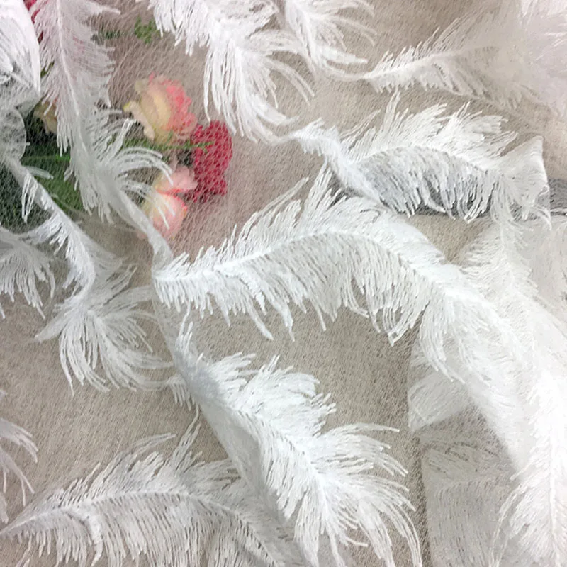 

1Yard Embroidered Lace Trim Feather Lace Fabric Voile Cloth Accessories DIY Crafts For Wedding Dress Free Shipping