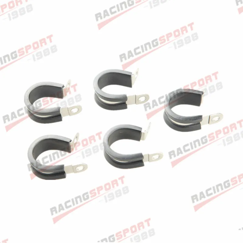 

New 5PCS 2" 304 Stainless Steel Cushioned Hose Mounting Clamp Loop Strap Black