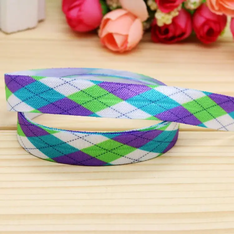 

5/8'' Free shipping Fold Elastic FOE plaid printed headband headwear hairband diy decoration wholesale OEM P5120