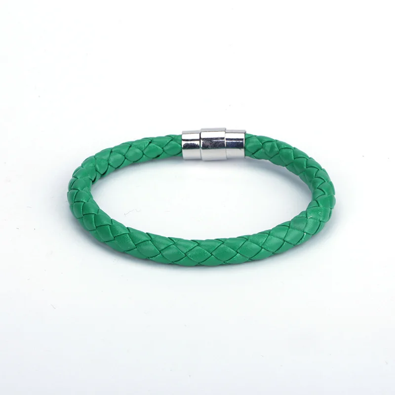 emerald green Простые панковские разноцветные черные темно-синие оранжевые кожаные серебристые браслеты с магнитной застежкой браслет для пары унисекс - Окраска металла: emerald green