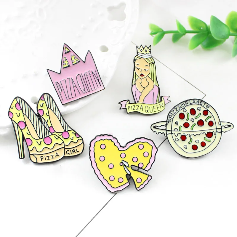 Cartoon Pink Cute Sweety Princess Crown High-heeled Food Pizza Loving Brooch Queen Girl's Gifts Brooches For Kids Jewelry | Украшения и