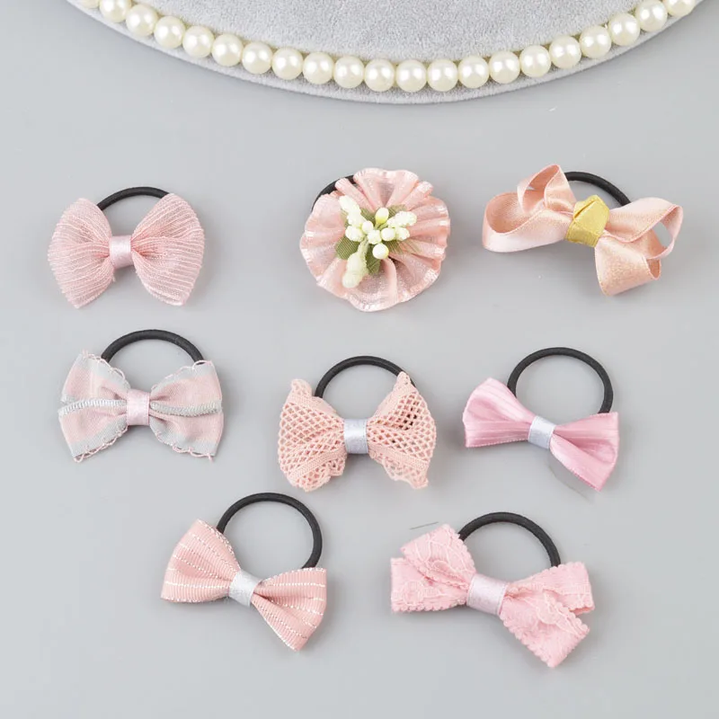 Dusty Set 8 шт./партия, детские галстуки для волос для девочек, Маленький бант для волос, эластичная резинка для волос, милая резинка для волос с бантом, аксессуары для волос, повязка для волос - Цвет: Dusty Set