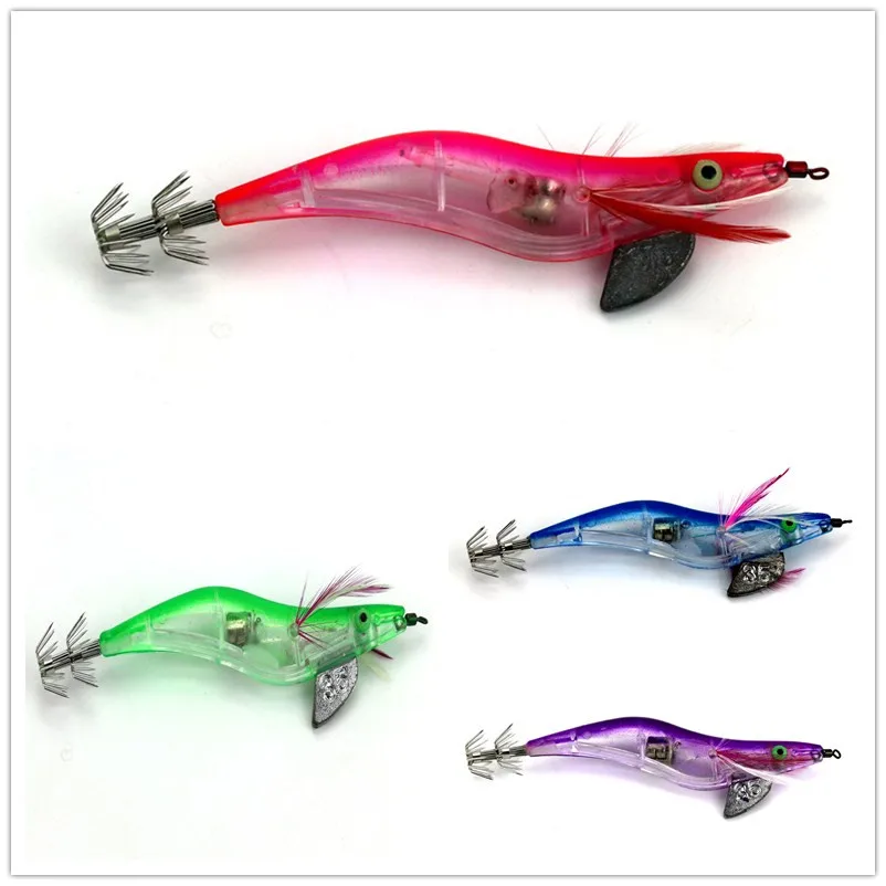 Big Sale 5pcs New Shrimp Fishing lures Artificial Electronic Squid Jigs Light Wooden Tackles Lead Head Baits 12.8cm 29g | Спорт и