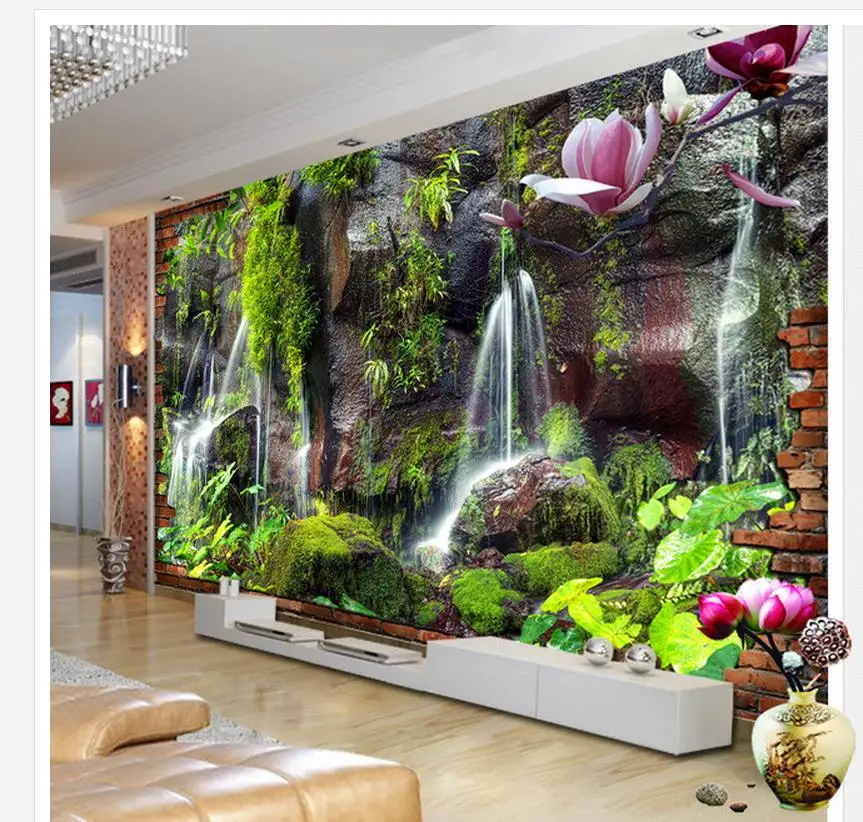 3D горный зеленый водопадов и ТВ фон стены украшения картина окна Настенные обои