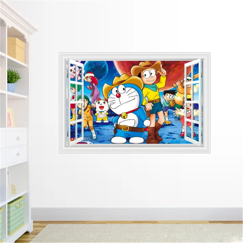 3D stereo windows Nobita cowboy cartoon wall paste bedroom living room children murals wallpaper | Дом и сад