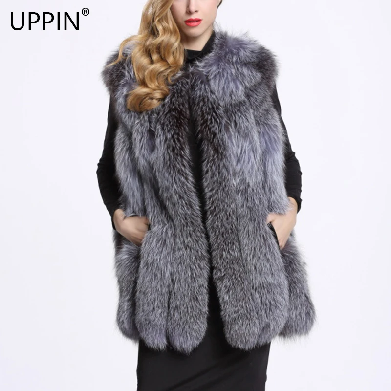 UPPIN шуба норковая искусственный мех меховые желетки 2018 Для женщин Silver Fox жилет