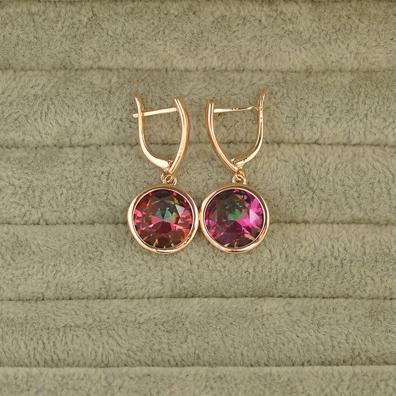 Женские серьги с круглым кристаллом ishowell корейские из розового золота 585 пробы