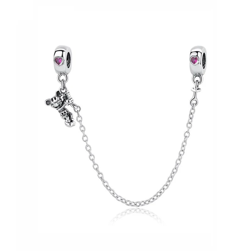 Safety Chain Бусины из стерлингового серебра 925, очаровательный браслет Pandora, Минни, красный бант, подвеска для обуви, подарок, сделай сам, для изготовления женских ювелирных изделий - Цвет: Safety Chain