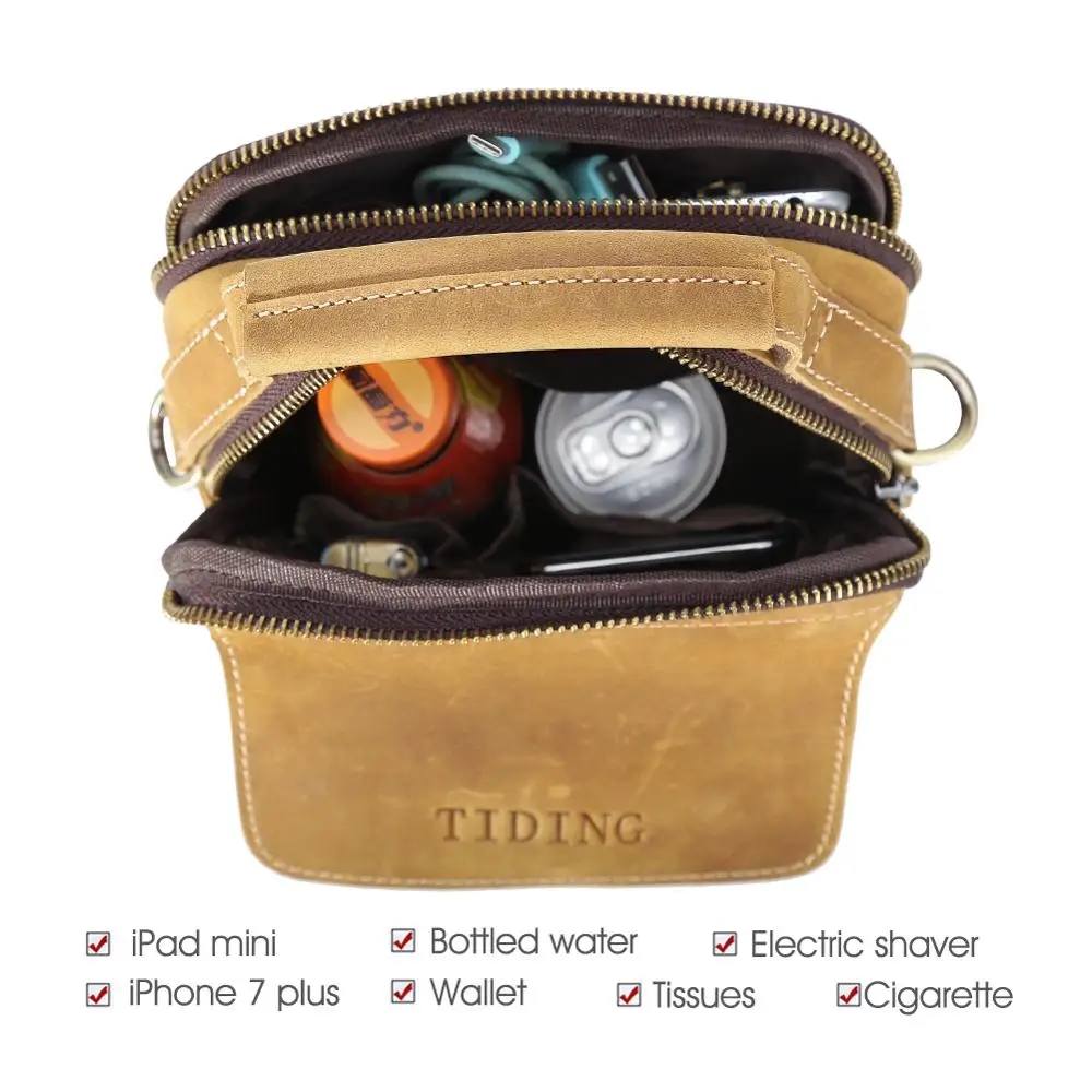 Tiding новая кожаная мужская повседневная маленькая сумка через плечо