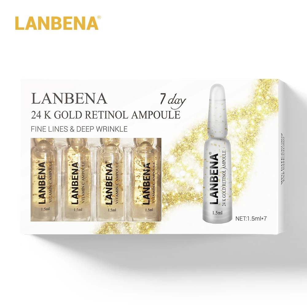 24K Gold Retinol LANBENA Сыворотка для лица Золотой ретинол увлажняющий Восстанавливающий уход за кожей с сывороткой гиалуроновой кислотой витамин с антивозрастной против глубоких морщин - Вес нетто: 24K Gold Retinol