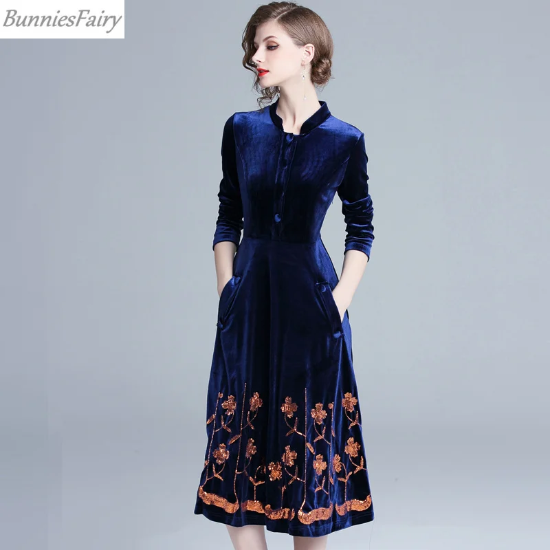 BunniesFairy 2019 весеннее женское винтажное вельветовое платье средней длины с