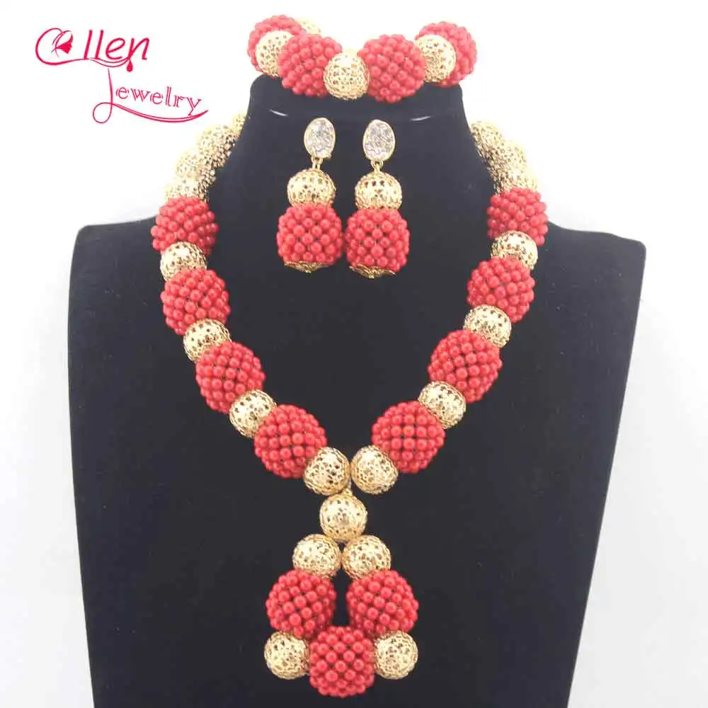 Элегантное женское ожерелье из африканских коралловых бусин, набор ювелирных изделий, крупные серьги, набор бусин для свадьбы E0091