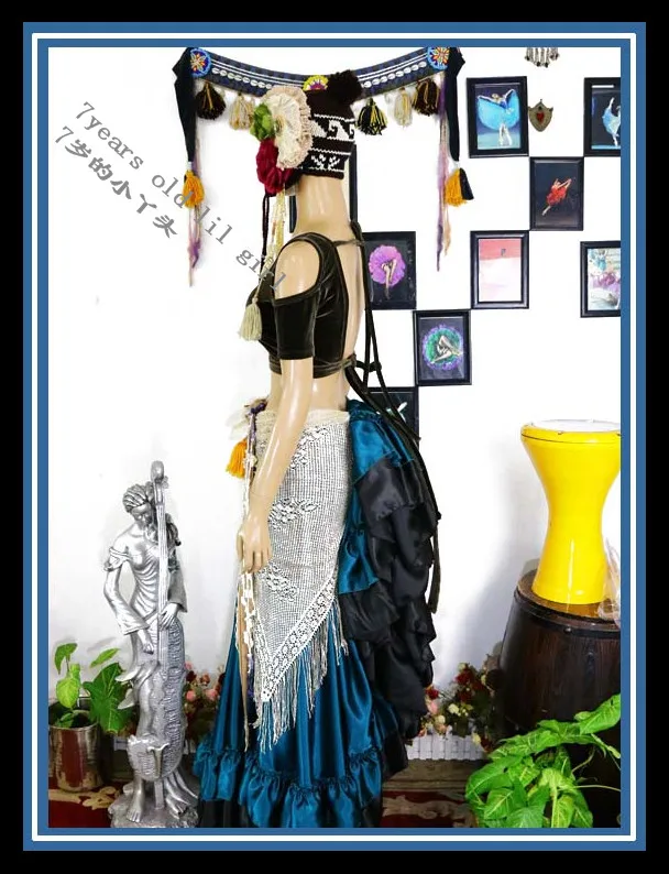 Бархатный костюм для танца живота Fat Chance Tribal топ с коротким рукавом FB42|belly dance