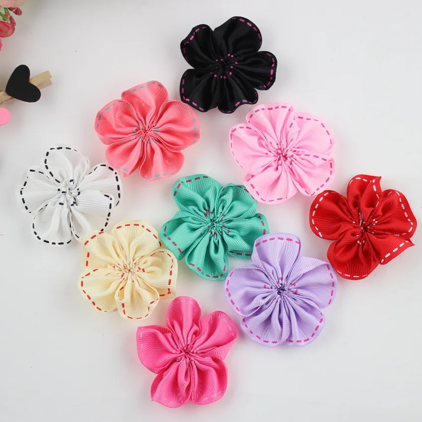 

2.1" 50pcs/lot Handmade Solid Fabric Flower and Boutique Fabric Rose Flower For Corsage Without Clip for baby hair accessory