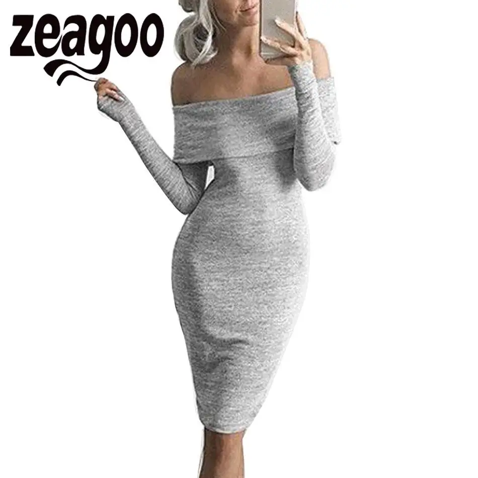Женское облегающее платье zeagoo платье-карандаш с открытыми плечами и длинными