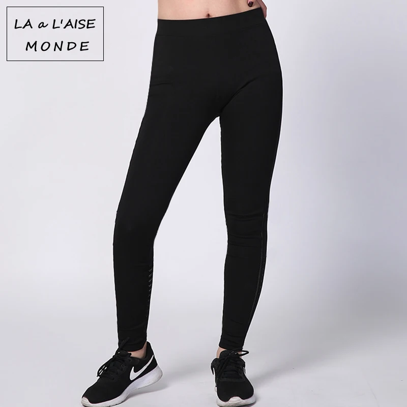 Быстросохнущие брюки из сетчатой пряжи для йоги черные эластичные облегающие