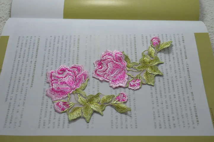 11*9 см (8 шт./лот) нашивки с розовыми цветами Свадебная вышивка кружевная нашивка