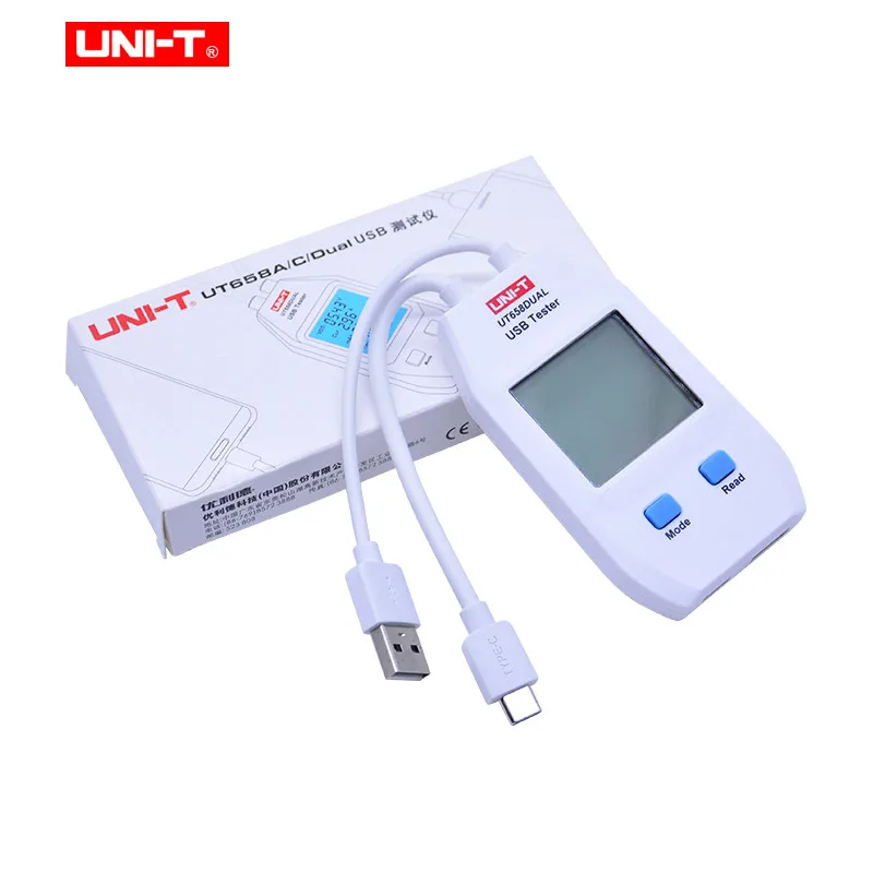 UNI-T-probador USB UT658A/C, doble voltaje y monitores de corriente, Volt Ampere, medidor de capacidad de cargador de producto Digital con almacenamiento de datos