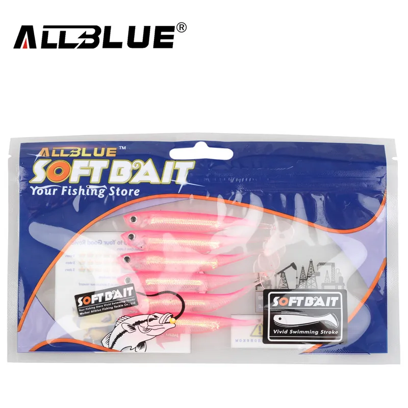 Pink ALLBLUE Мягкая приманка 6 шт./лот 2,2 г/70 мм для рыбалка на сельдь Рыбалка Swimbaits джиг головная Мягкая приманка нахлыстом приманка весло хвост приманки - Цвет: Pink