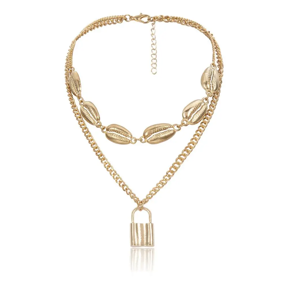 Женское колье-чокер в виде раковины Cowrie массивная цепочка подвеска стиле панк