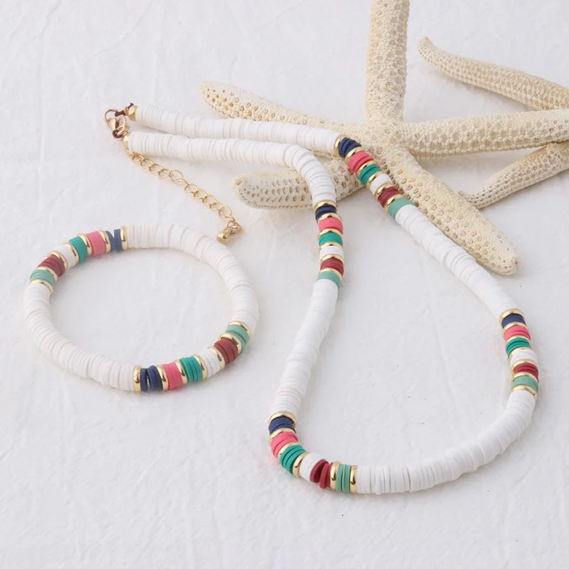 

NeeFu WoFu bead Bracelet Bohemian Soft pottery Bracelets For Women Nationality stainless steel Bracelet Beach Colorful Jewelry