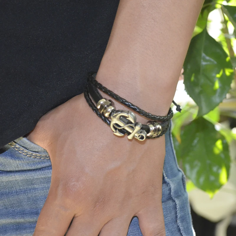 2017 Горячая Многослойные кожаный мужской моды Винтаж Интимные аксессуары якорь