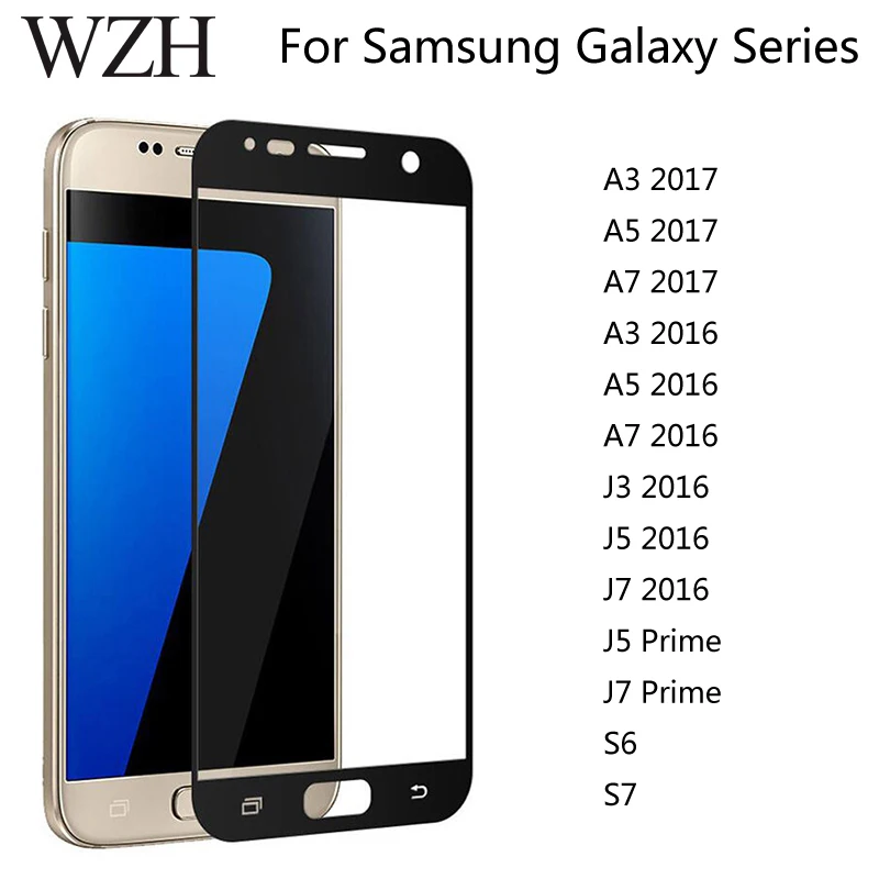Полное покрытие закаленное стекло для Samsung Galaxy A3 A5 A7 2017 J3 J5 J7 2016 S7 S6 S5 Prime 2.5D защита