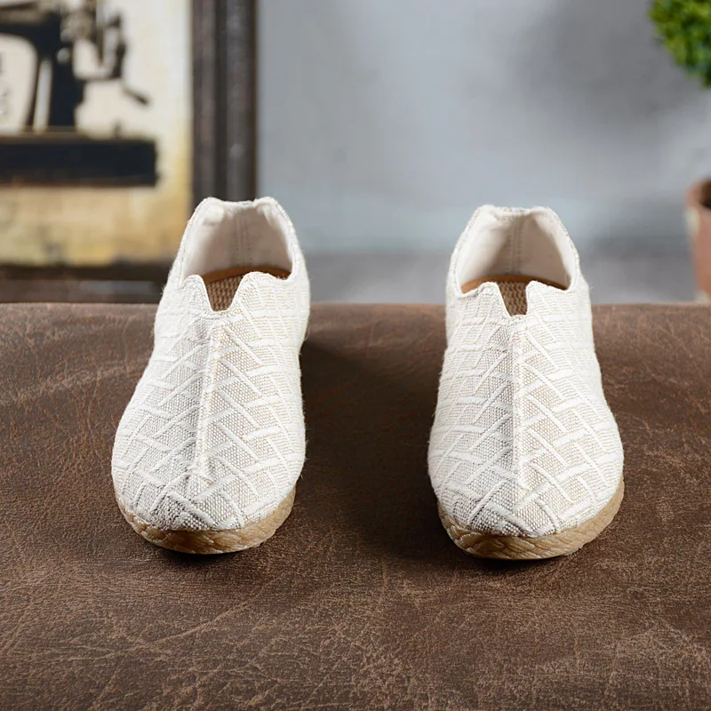 OUDINIAO/мягкие этнические мужские лоферы с фальш-вставкой из конопляной ткани без