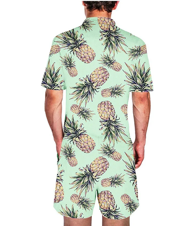 Men 3D Graphic One Piece Romper Men Casual Zipper Short Sleeve Summer Jumpsuit With Pocket Leopard Print Summer Beach Set