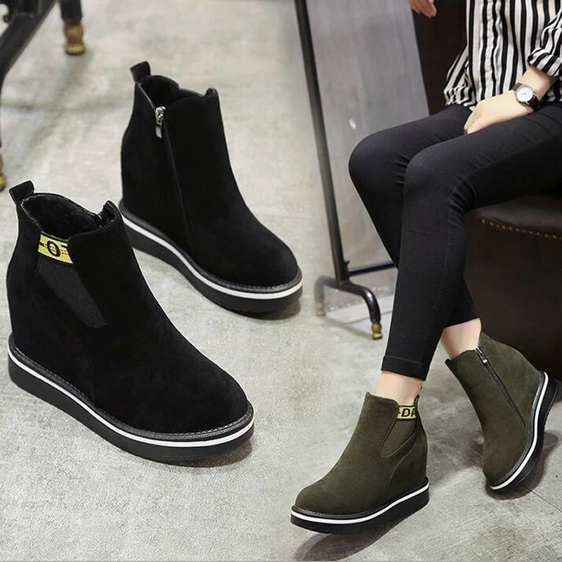 Zapatos mujer/Модная осенне зимняя женская повседневная обувь увеличивающая рост 8 см