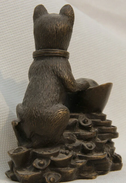 4 &quotСтарый китайский народный Бронзовый Zdiac год Охота пес собачка богатство