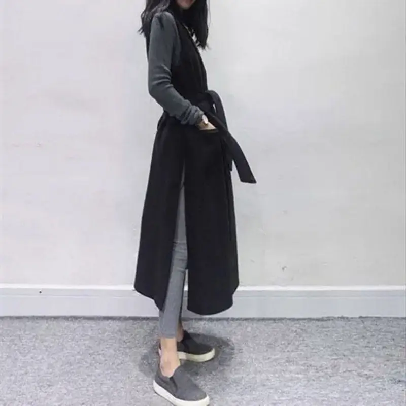 Женский Длинный блейзер f295 длинный жилет без рукавов с воротником в Корейском