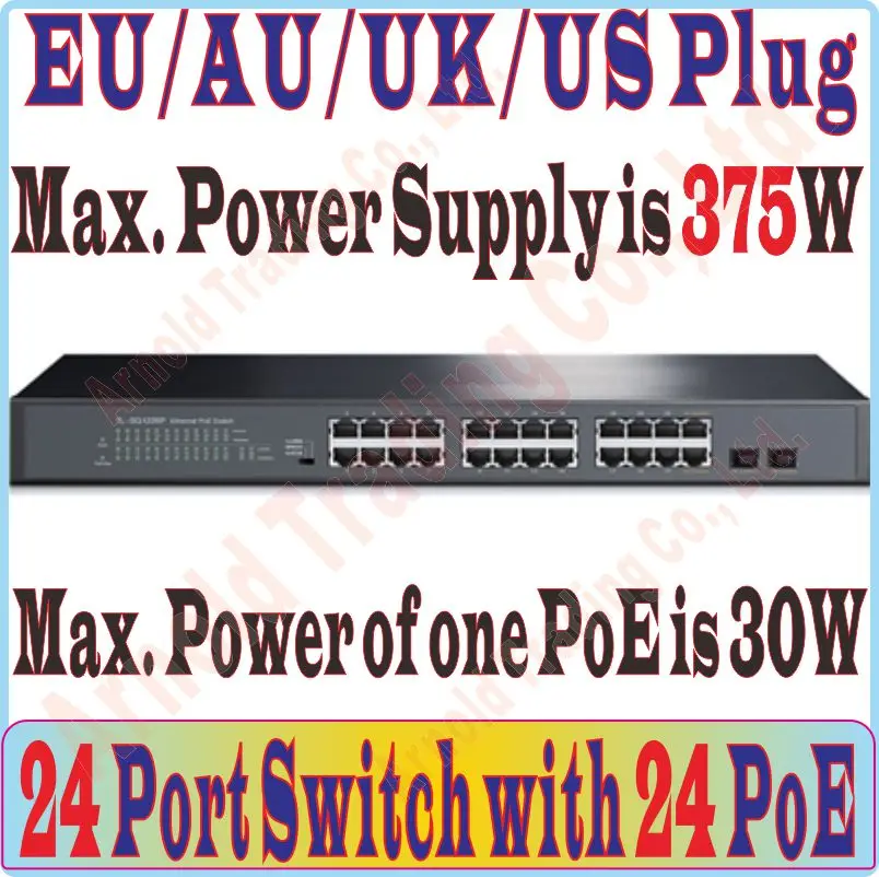 Max. PoE 375 Вт 26 портовые коммутаторы 24 портовый гигабитный коммутатор 1000 Мбит/с