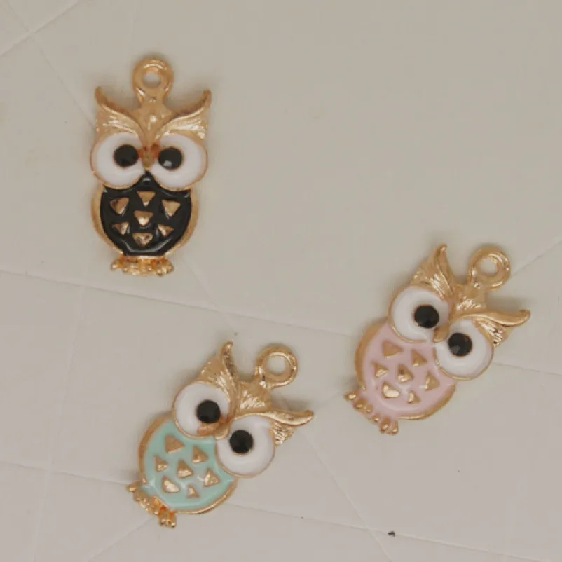 

20pcs/lot loveliness animal owl pendant tag alloy enamel Charm DIY accessories of necklace bracelet headdress 3 different color