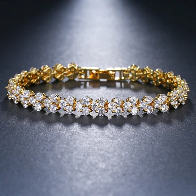 Горячая Romeinse цепь на руку AAA циркониевый Кристалл voor vrouwen инкрустация Bedelarmband брюид бруилофт Sieraden подарок на день матери - Окраска металла: golden-gold
