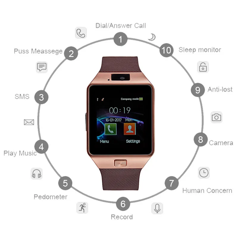 Спортивные Смарт часы DZ09 с поддержкой камеры SIM TF карты Шагомер Bluetooth умные для