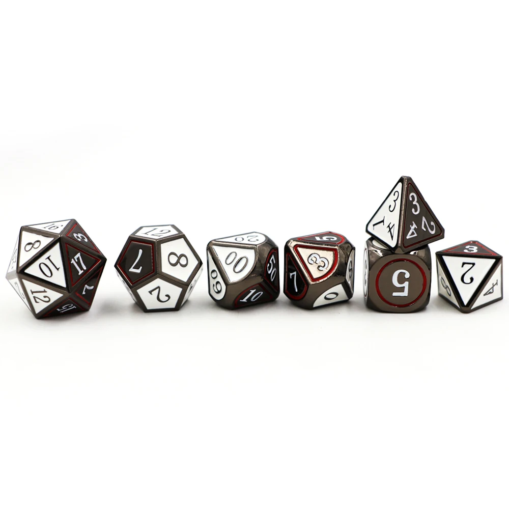 IMDG 7 шт./компл. Творческий RPG игра в кости многогранник металлические игральные кубики DND эмаль двухцветный высекательный пресс машины для черный, белый цвет цифровой игра в кости