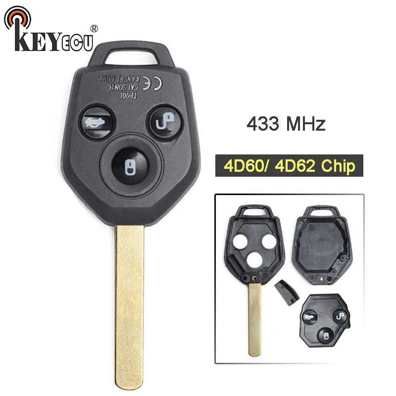 KEYECU 433 МГц 4D60/ 4D62 чип замена 3 кнопки дистанционного ключа Fob ключ для Subaru Forester Outback |