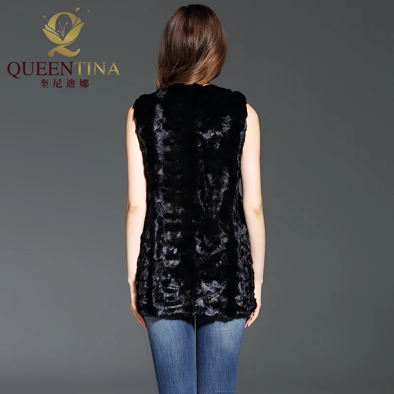 100% натуральный мех норки жилет высокого качества Модная тонкая черная длинная