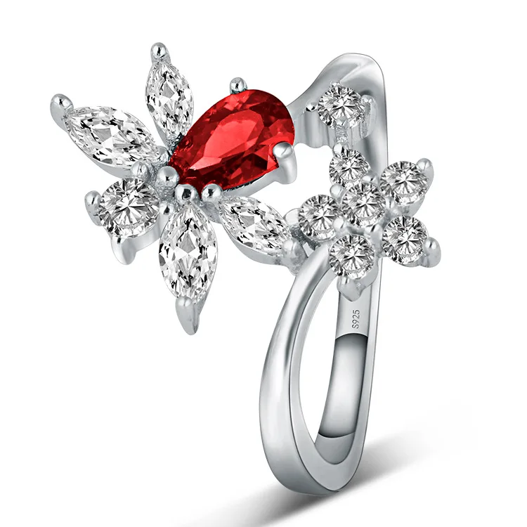 Рубин кольцо S925 чистое серебро драгоценный камень набор циркон ювелирные изделия серебряные оптом|Кольца| |
