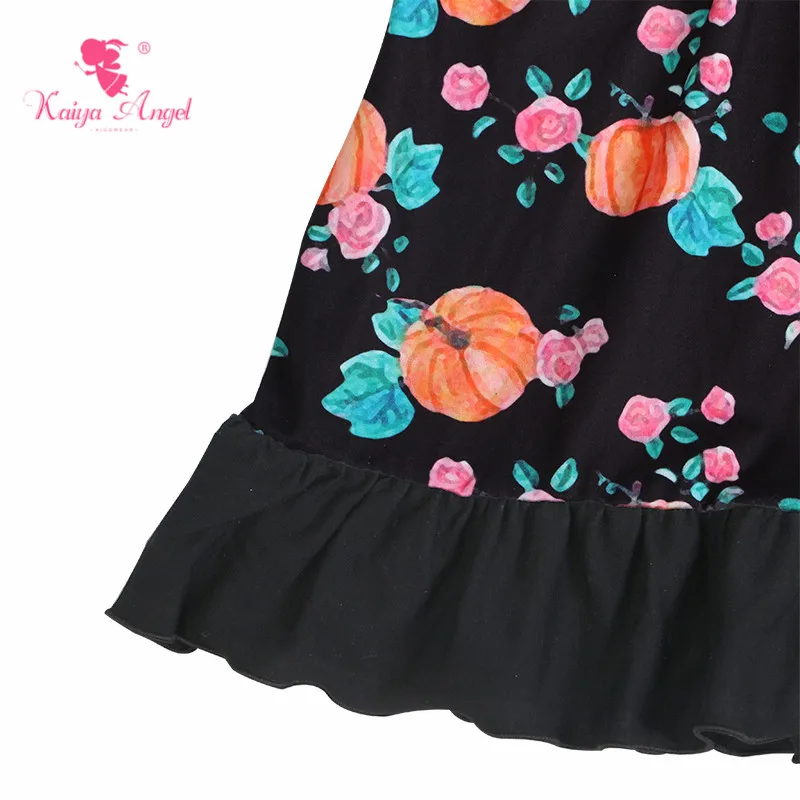 Kaiya Angel Halloween Toddler Girl Ruffles Long-sleeved Kids Princess Dresses Flower Pumpkin Orange Bottom White Dot Clothes | Детская