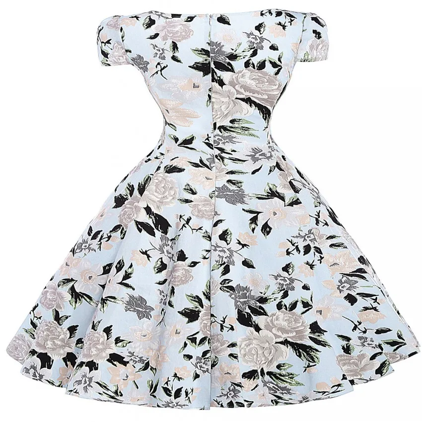 Винтаж Платье Лето 50 s 60 Платья Цветочный Узор Robe Femme Ретро Хлопка С Коротким