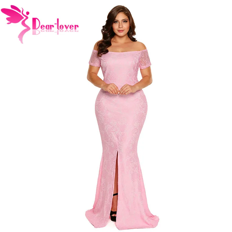 Dear Lover Макси-платье с открытыми плечами большие размеры женская одежда розовое
