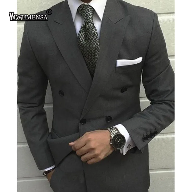 

yiwumensa terno masculino slim fit mens suits with pants Double Breasted smoking Groom Suit tuxedo wedding suits for men 2018